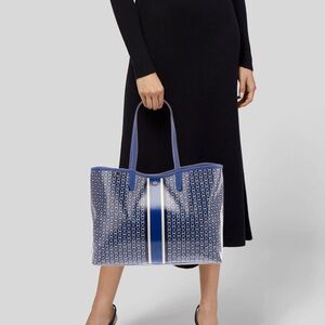 Tory Burch Jewel Blue Gemini Link Stripe Tote Bag